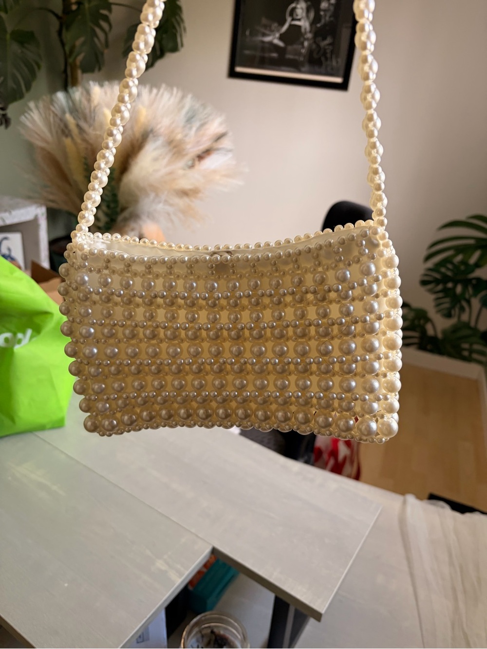 Pearl Beaded Shoulder Bag - Elegant Cream Evening Purse